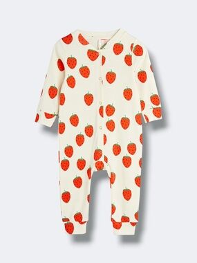 Mini Rodini Jumpsuit Romper Baby 3-6M Cream Strawberry Organic Cotton One Piece